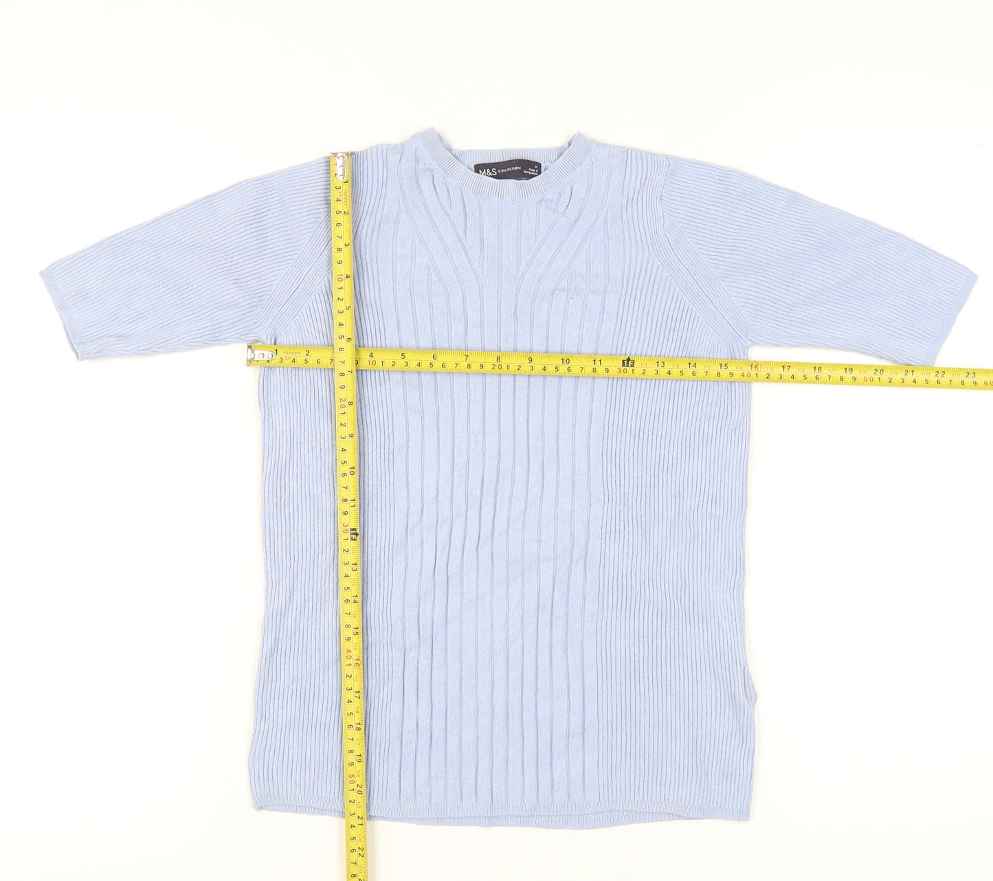 Marks and Spencer Women's Blue Mock Neck Rib-Knit Jumper M