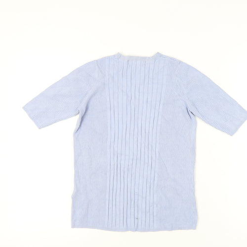Marks and Spencer Women's Blue Mock Neck Rib-Knit Jumper M