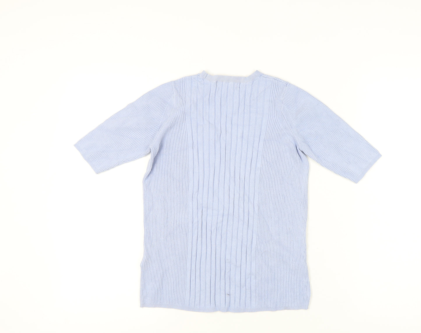 Marks and Spencer Women's Blue Mock Neck Rib-Knit Jumper M
