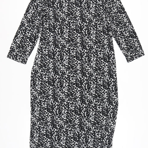 H&M Women’s Black Animal Print Knee Length Sheath Dress Size 14
