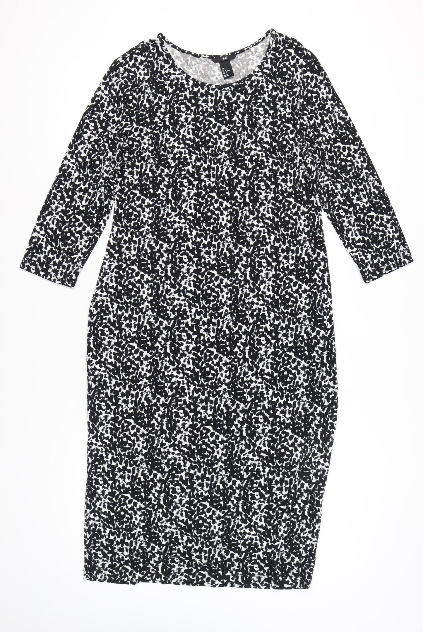 H&M Women’s Black Animal Print Knee Length Sheath Dress Size 14