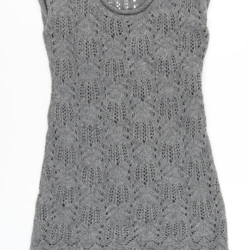 Next Women’s Grey Knit Shift Dress Size 14 Scoop Neck Cap Sleeve