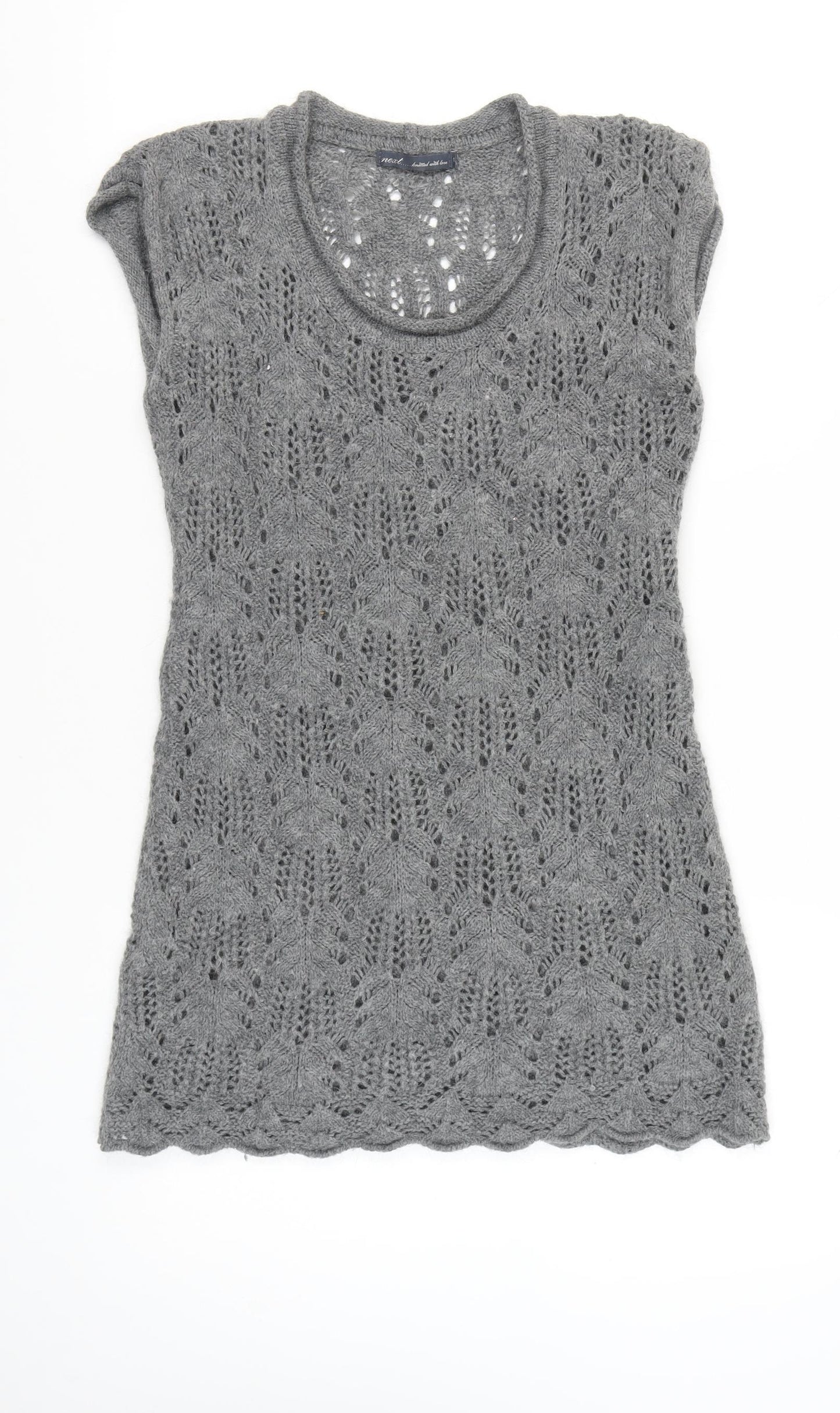 Next Women’s Grey Knit Shift Dress Size 14 Scoop Neck Cap Sleeve