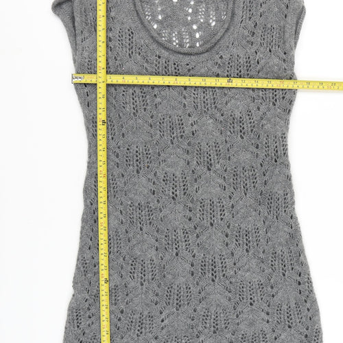 Next Women’s Grey Knit Shift Dress Size 14 Scoop Neck Cap Sleeve