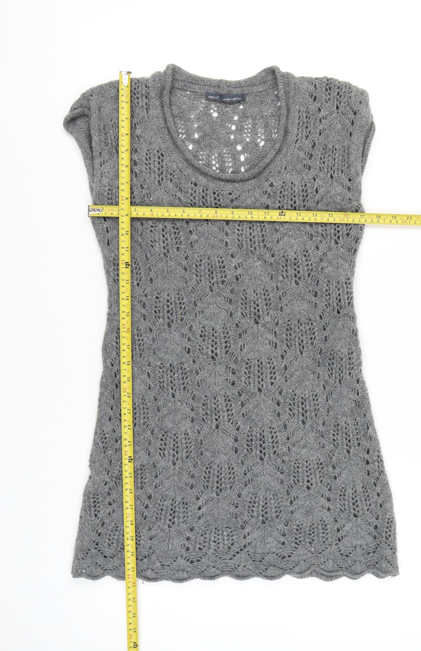 Next Women’s Grey Knit Shift Dress Size 14 Scoop Neck Cap Sleeve