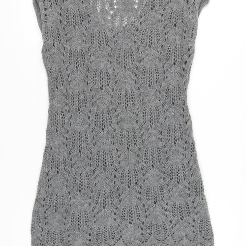 Next Women’s Grey Knit Shift Dress Size 14 Scoop Neck Cap Sleeve