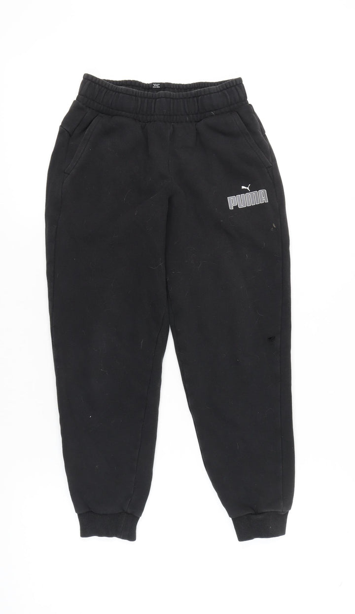 Puma Boys Black Jogger Trousers 11-12 Yrs Cotton Blend Sportswear