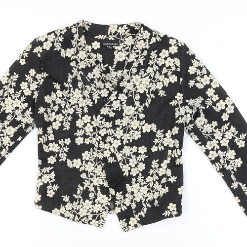 Warehouse Womens Black Floral Cotton Blend Blazer UK 6