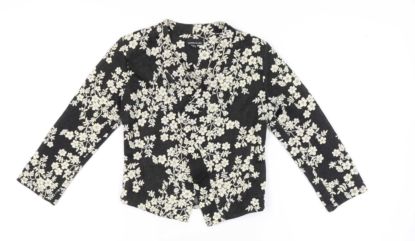 Warehouse Womens Black Floral Cotton Blend Blazer UK 6