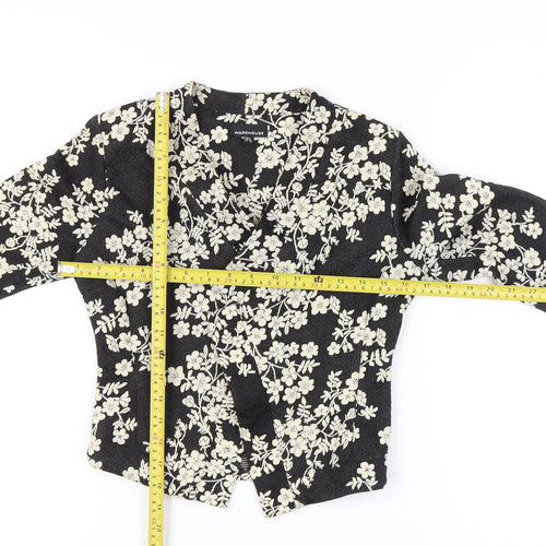 Warehouse Womens Black Floral Cotton Blend Blazer UK 6