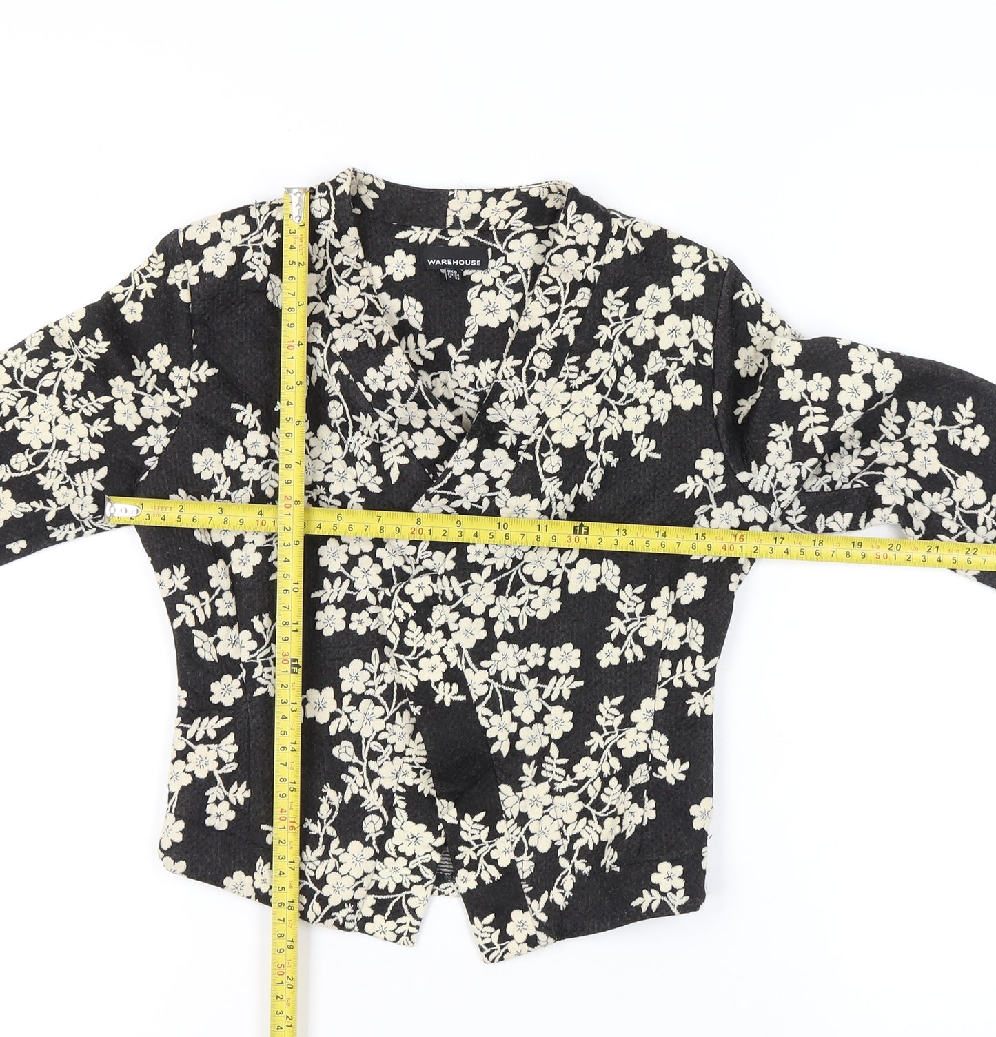 Warehouse Womens Black Floral Cotton Blend Blazer UK 6