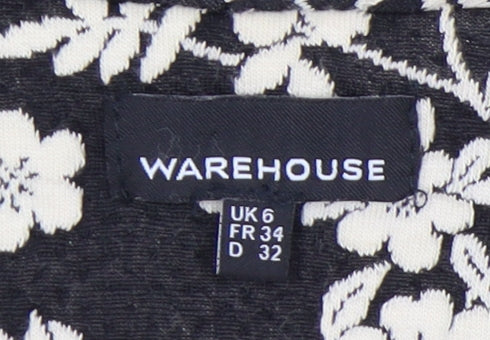 Warehouse Womens Black Floral Cotton Blend Blazer UK 6