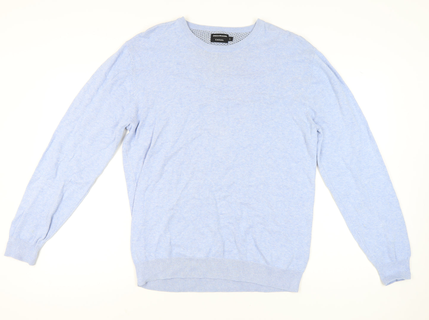 Greenwoods Men’s Blue Cotton Crew Neck Pullover Jumper L