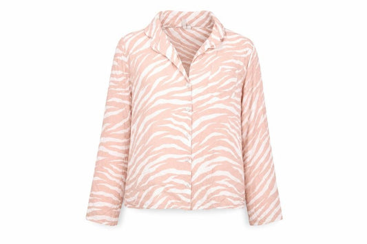 Front view of ASOS Women's Pink Zebra Print Modal Pyjama Shirt Top, size 14