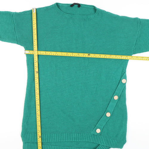 Peacocks Women's Green Medium Crew Neck Pullover Jumper with Button Detail