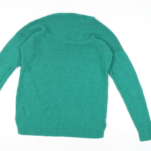 Peacocks Women's Green Medium Crew Neck Pullover Jumper with Button Detail