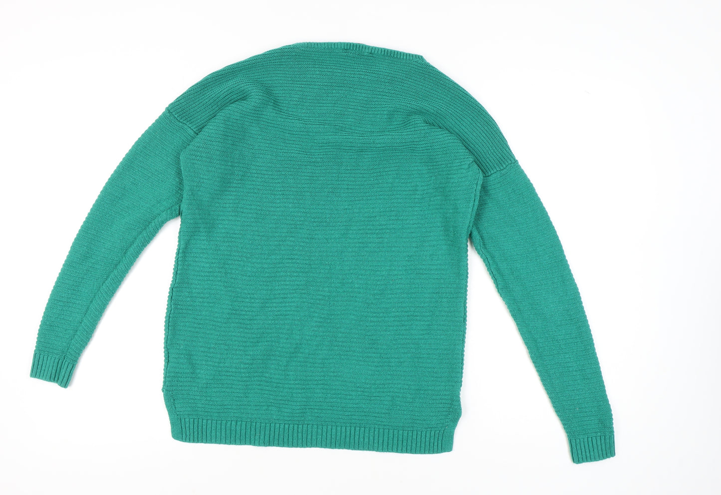 Peacocks Women's Green Medium Crew Neck Pullover Jumper with Button Detail