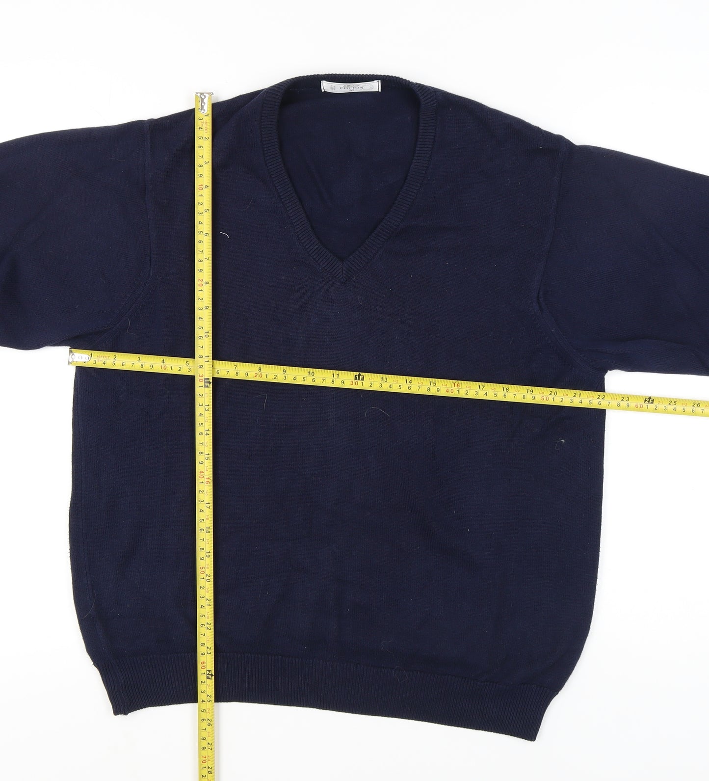 Marks and Spencer Men’s Blue M V-Neck Cotton Pullover Jumper