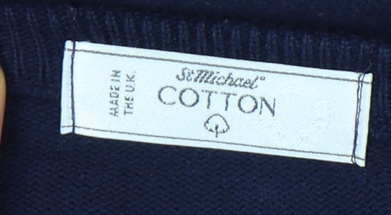 Marks and Spencer Men’s Blue M V-Neck Cotton Pullover Jumper