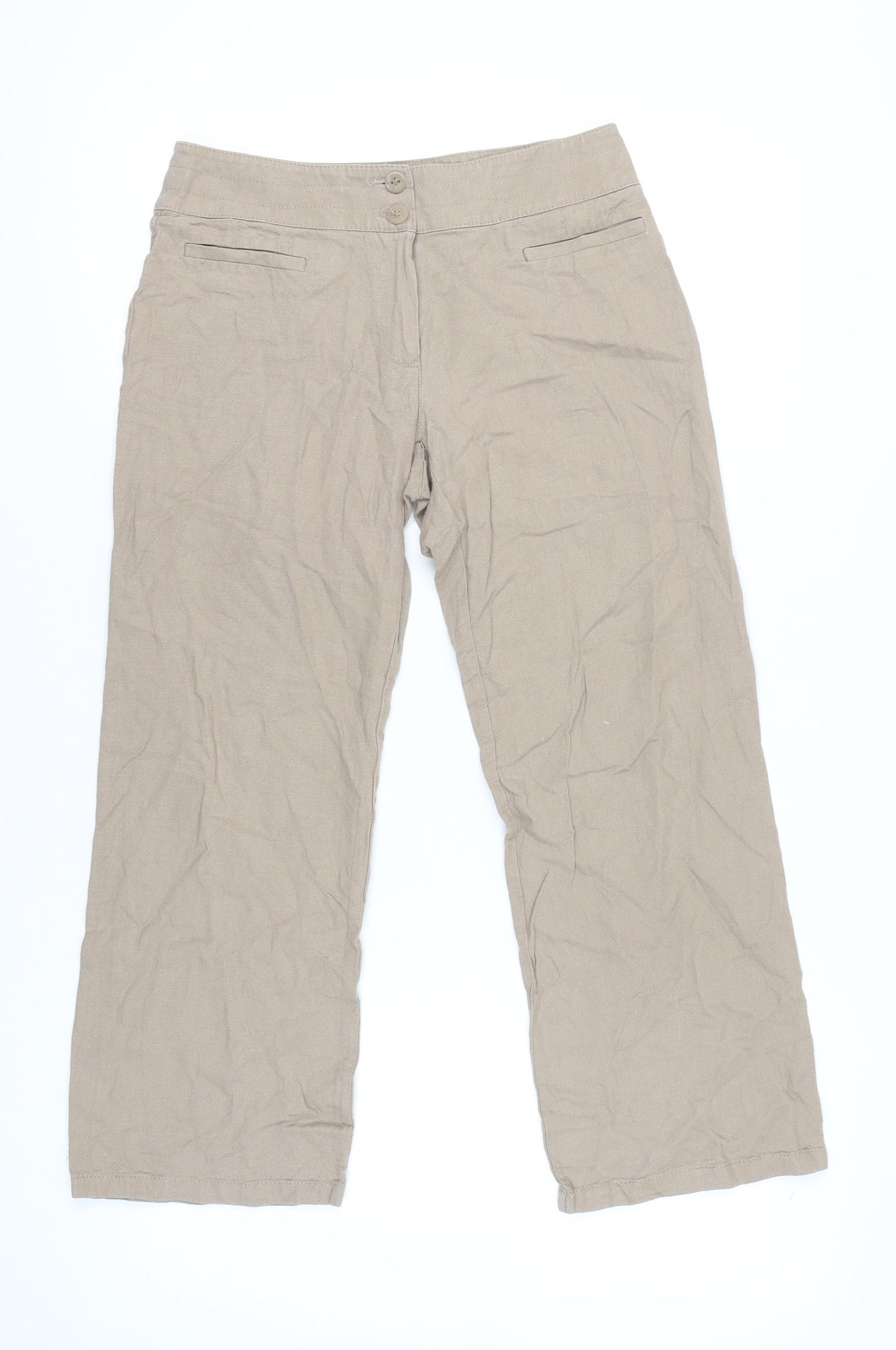 Marks and Spencer Women’s Beige Linen Blend Chino Trousers Size 10 Short