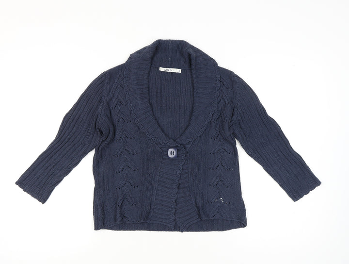 M&Co Women Blue Knit Shawl Collar Cardigan Size S Acrylic