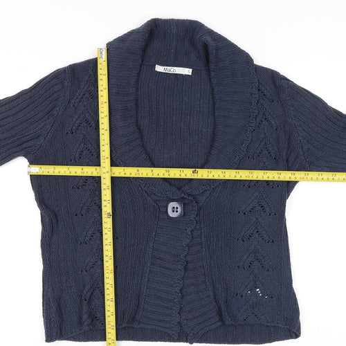 M&Co Women Blue Knit Shawl Collar Cardigan Size S Acrylic