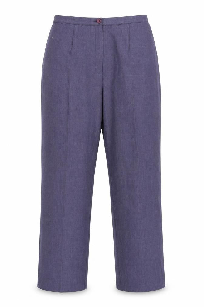 Front view of Autonomy women’s purple, size UK 12, classic straight leg trousers