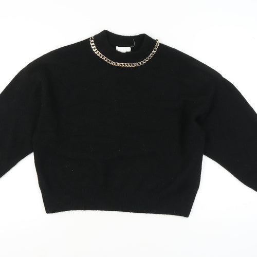 H&M Women’s Black Crew Neck Pullover Jumper Size S Polyester Knit