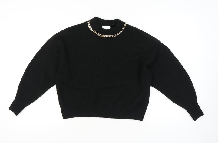 H&M Women’s Black Crew Neck Pullover Jumper Size S Polyester Knit