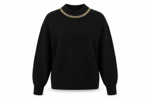 Front view of H&M Women’s Black Crew Neck jumper, size S, Polyester Knit