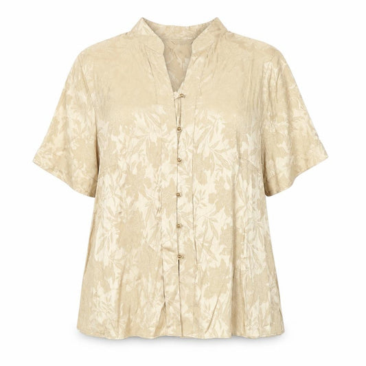 Front view of Marks & Spencer Women’s Beige Floral Button-Up Shirt, size UK 20