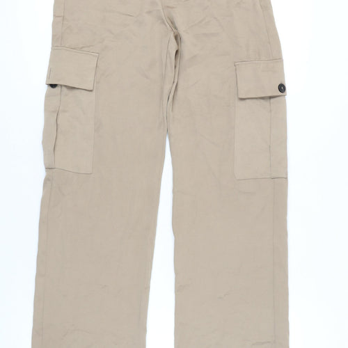 Zara Womens Beige XS Cargo Trousers Cotton Blend Mid Rise