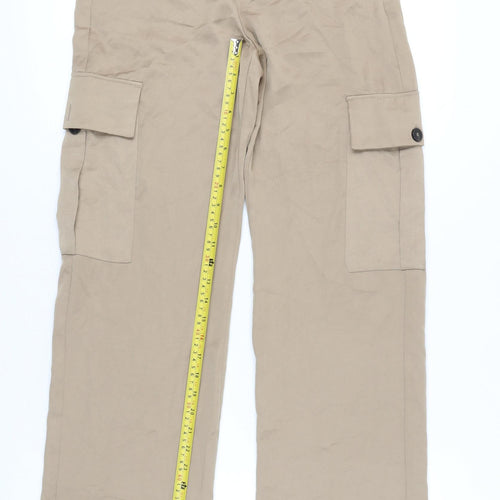 Zara Womens Beige XS Cargo Trousers Cotton Blend Mid Rise