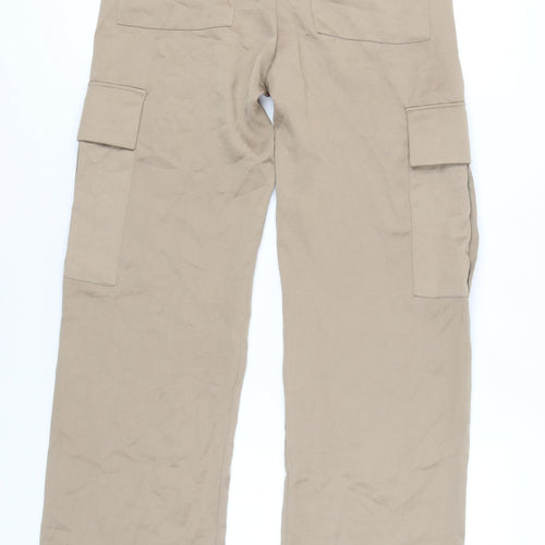 Zara Womens Beige XS Cargo Trousers Cotton Blend Mid Rise