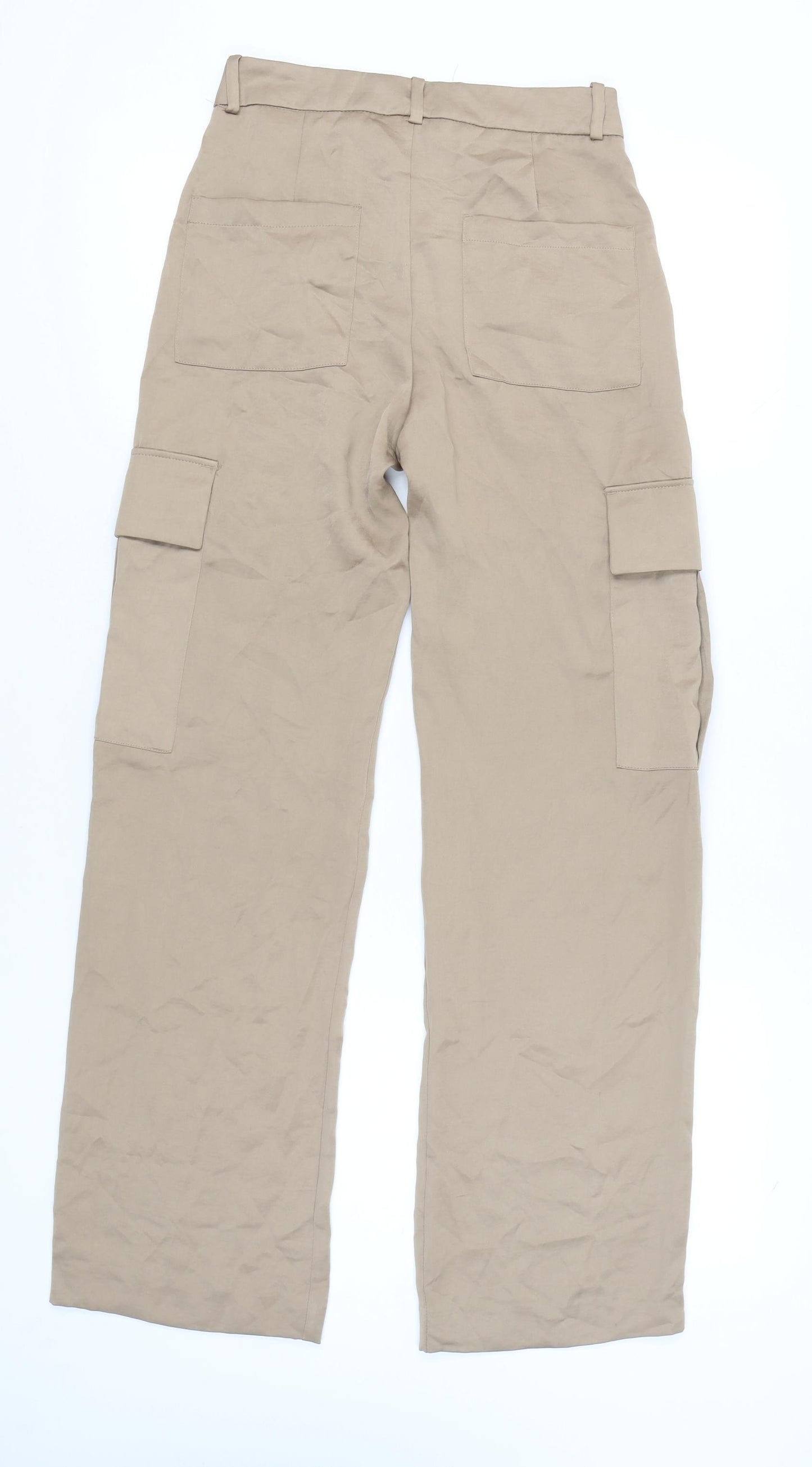 Zara Womens Beige XS Cargo Trousers Cotton Blend Mid Rise