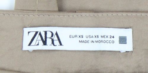 Zara Womens Beige XS Cargo Trousers Cotton Blend Mid Rise