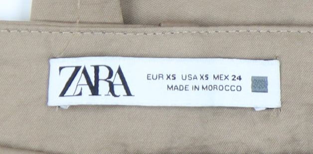Zara Womens Beige XS Cargo Trousers Cotton Blend Mid Rise