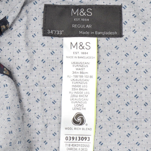 Marks and Spencer Women’s Grey Check Wool Blend Dress Pants 34W 33L