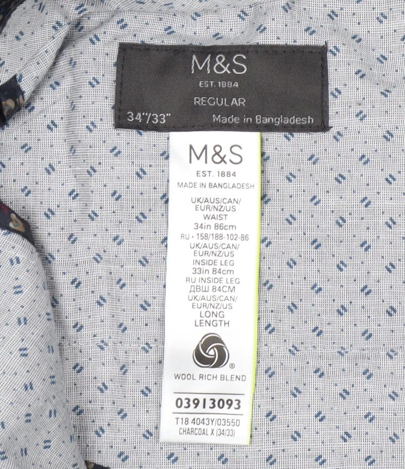 Marks and Spencer Women’s Grey Check Wool Blend Dress Pants 34W 33L