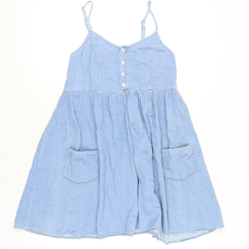 Topshop MOTO Women's Blue Size 10 A-Line Denim Short Dress
