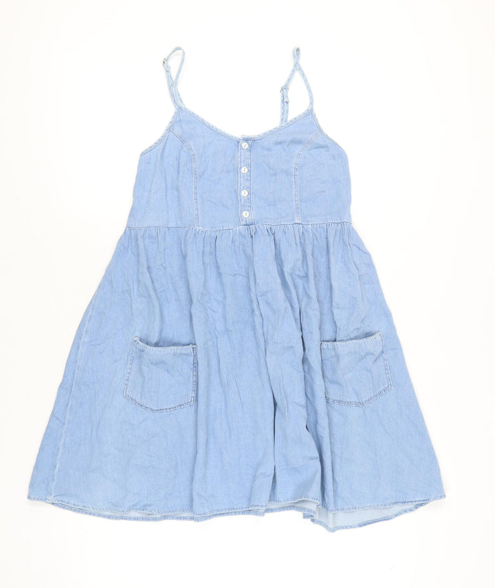 Topshop MOTO Women's Blue Size 10 A-Line Denim Short Dress