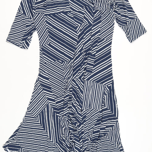 Damart Women’s Blue Striped Asymmetric Knee Dress Size 20