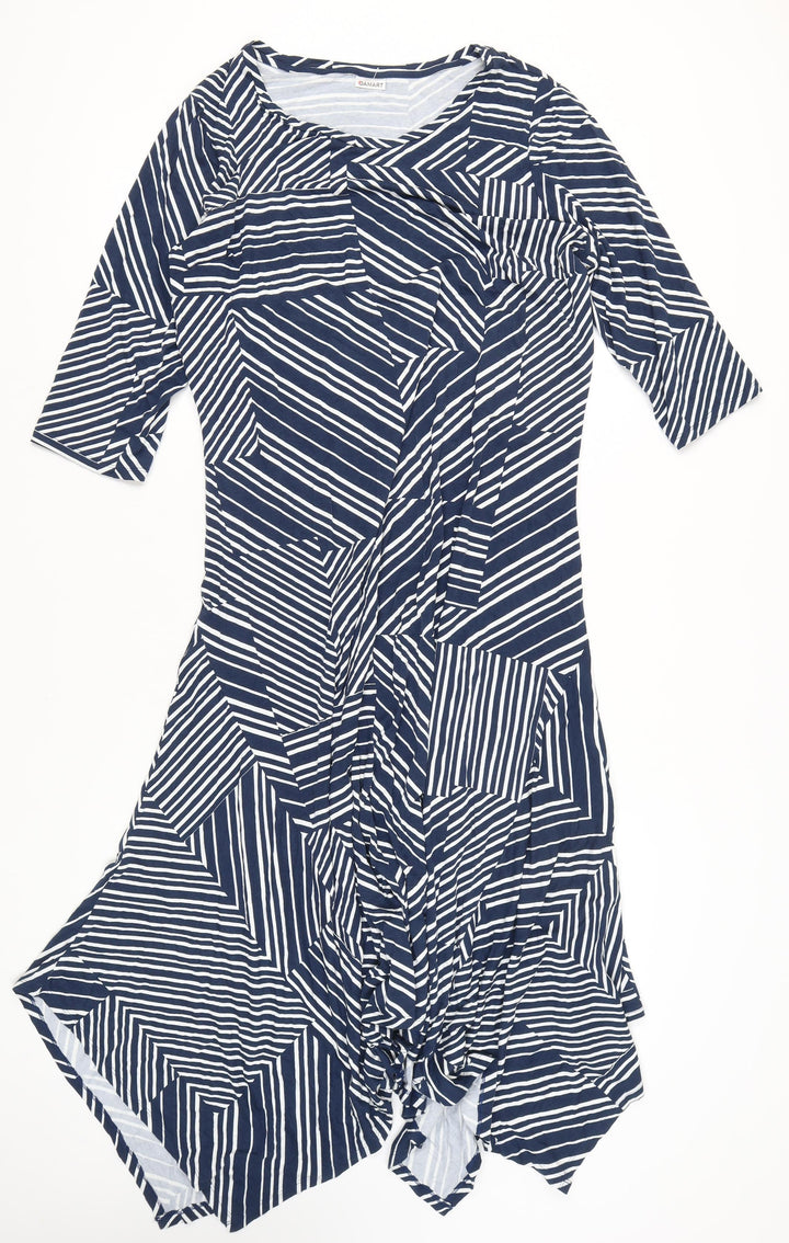 Damart Women’s Blue Striped Asymmetric Knee Dress Size 20