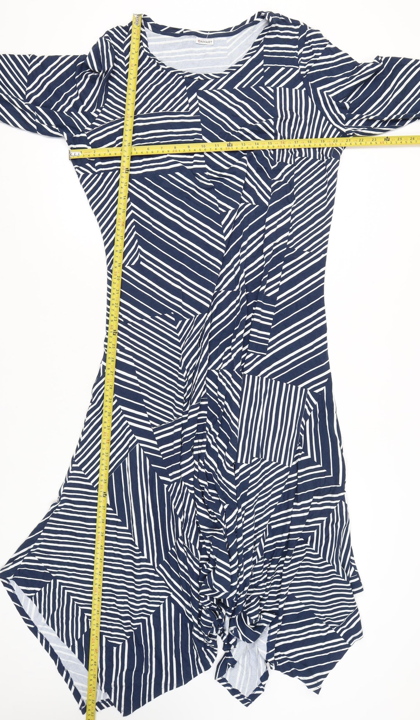 Damart Women’s Blue Striped Asymmetric Knee Dress Size 20