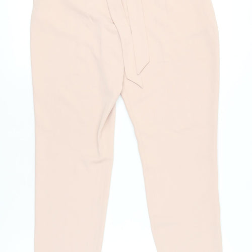 Eastex Women Beige Size 10 Paperbag Tapered Trousers Belted