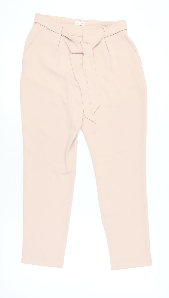 Eastex Women Beige Size 10 Paperbag Tapered Trousers Belted