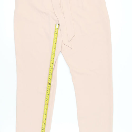 Eastex Women Beige Size 10 Paperbag Tapered Trousers Belted