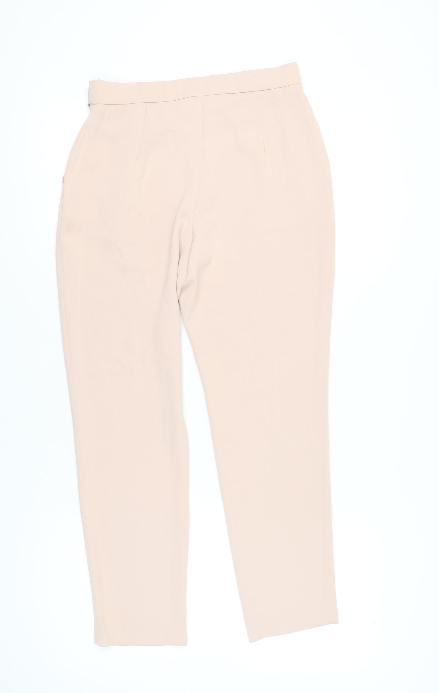 Eastex Women Beige Size 10 Paperbag Tapered Trousers Belted