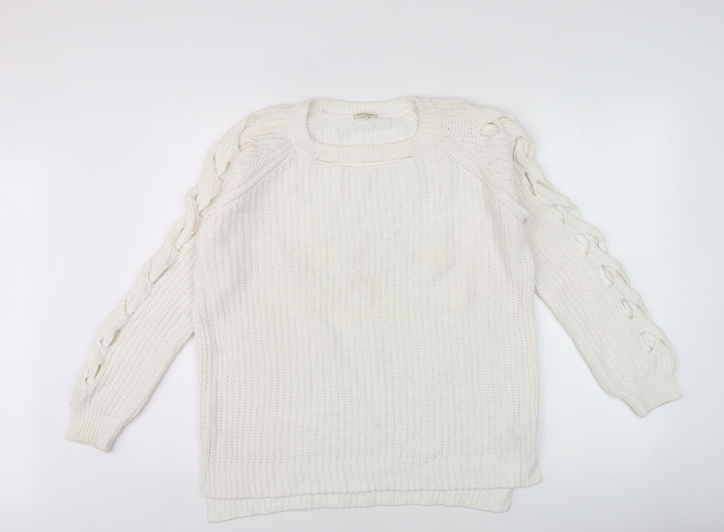 River Island Women’s Ivory Size 6 Scoop Neck Chunky Knit Jumper