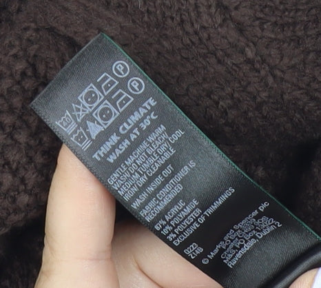 Marks and Spencer Women's Brown Roll Neck Cable-Knit Jumper Size S